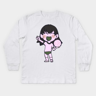 I draw chibi pastel pink tomo with volleyball / azumanga daioh Kids Long Sleeve T-Shirt